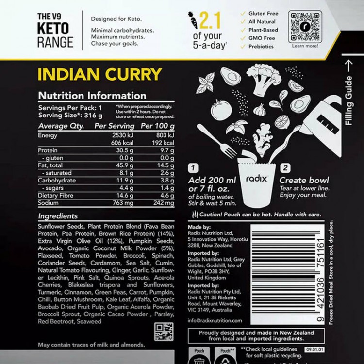Radix Keto Meal Indian Curry - 600kcal