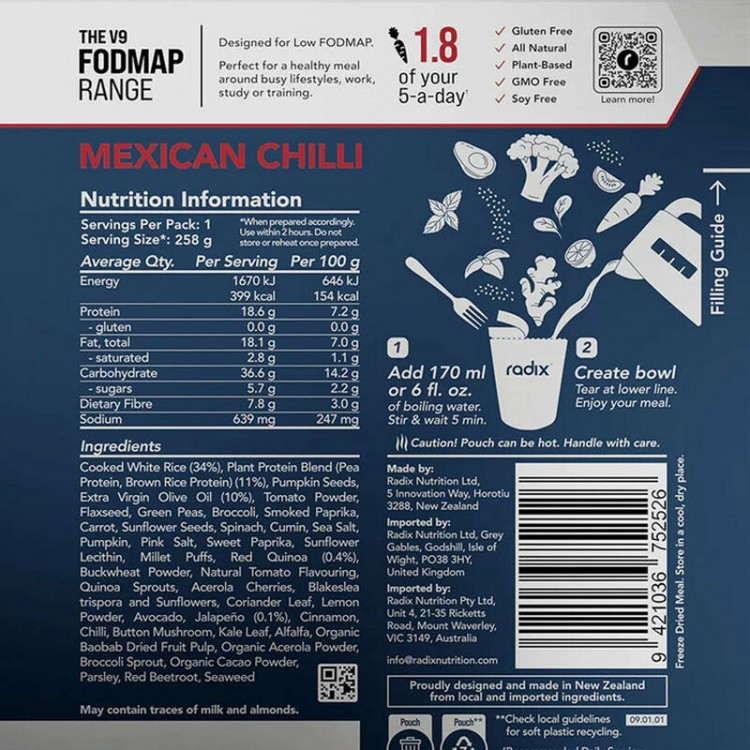 Radix FODMAP Meal Mexican Chilli - 400kcal