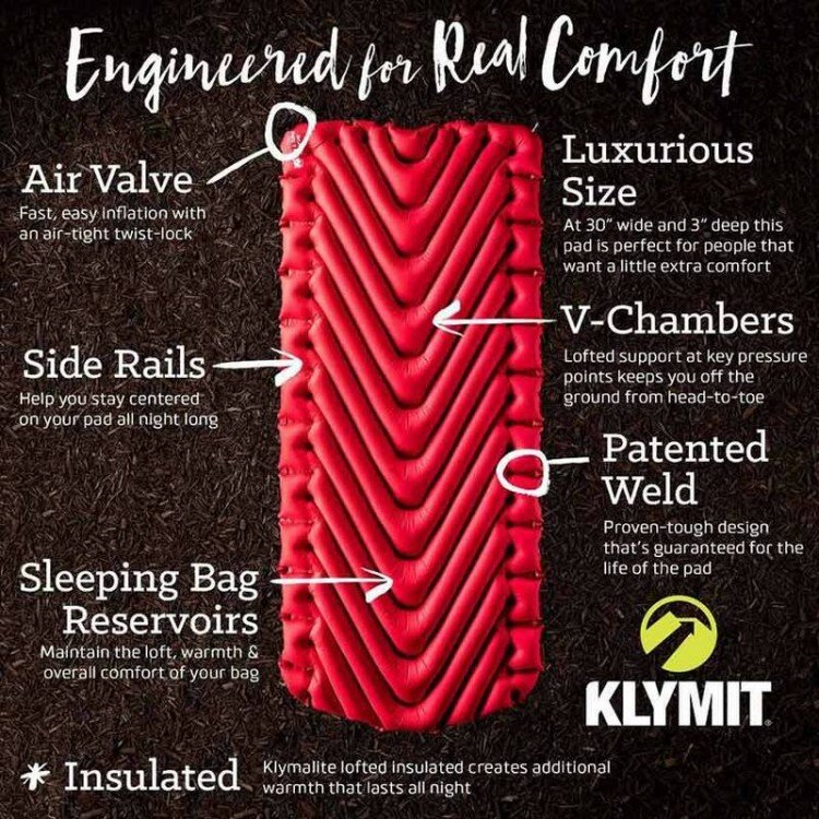 Klymit Insulated Static V Luxe Inflatable Sleeping Mat - Red