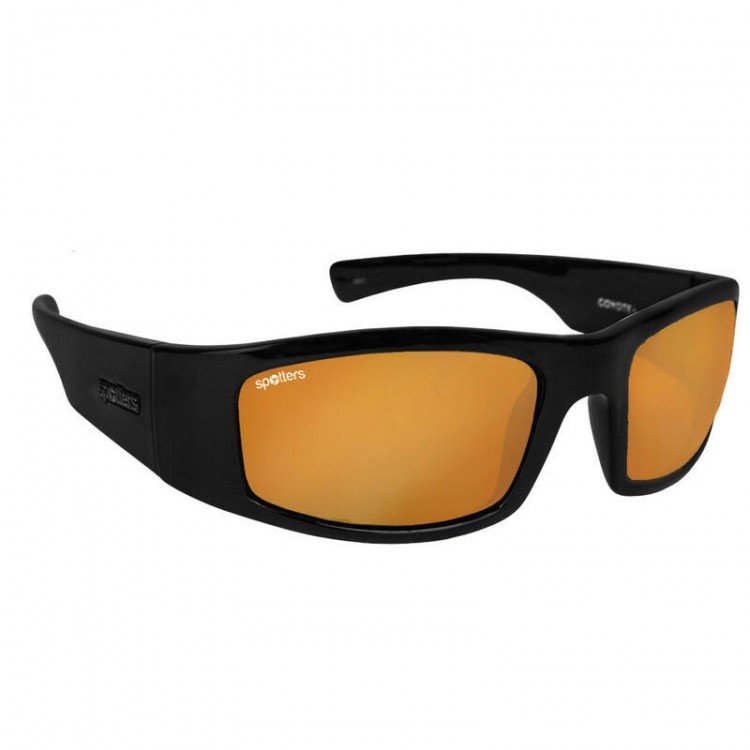 Spotters Coyote+ Black Gloss Sunglasses & Polarised Gold Leaf Mirror Lens -  Complete Outdoors NZ