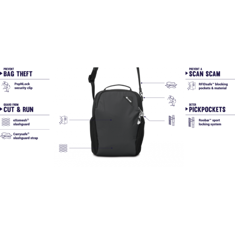 Pacsafe Vibe 200 Crossbody Travel Bag - Eclipse - Complete Outdoors NZ