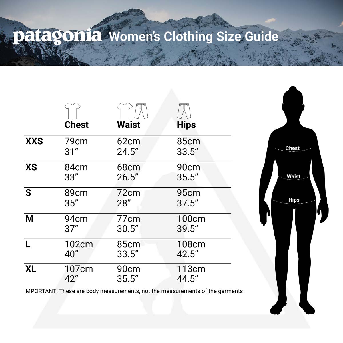 Patagonia Clothing Sizing Chart - Complete Outdoors NZ
